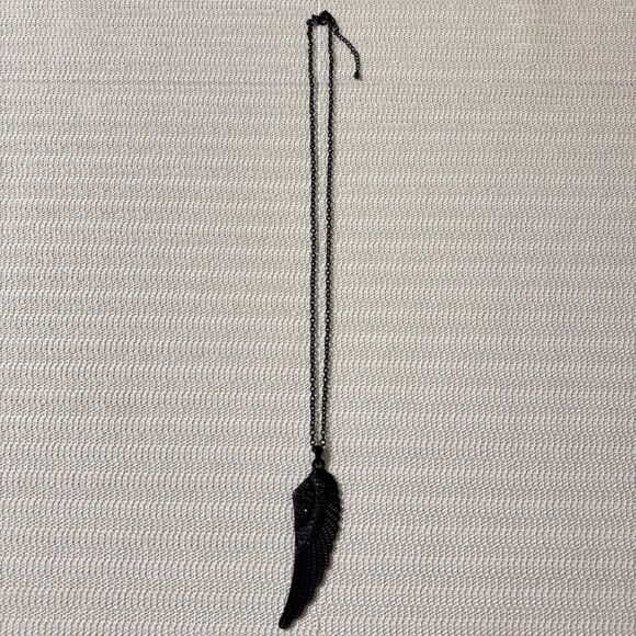 Accessories - Black Angel Wing Pendant Necklace with Rhinestone Accents